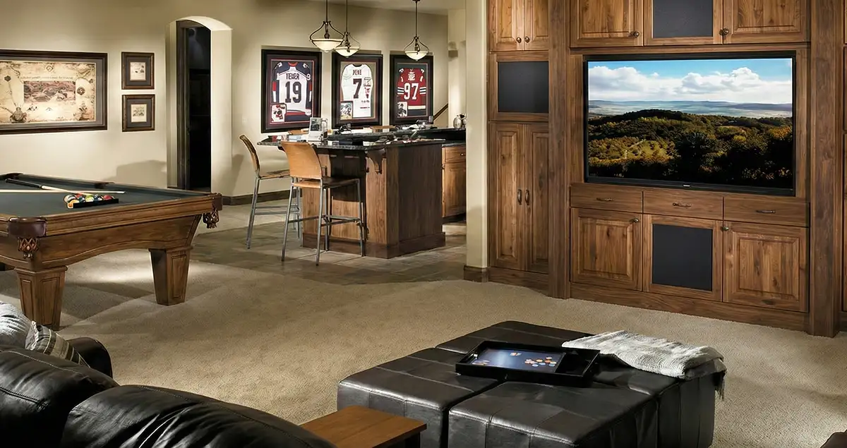 finished basement remodeling project transforming a basement into a comfortable living space in Omaha, NE