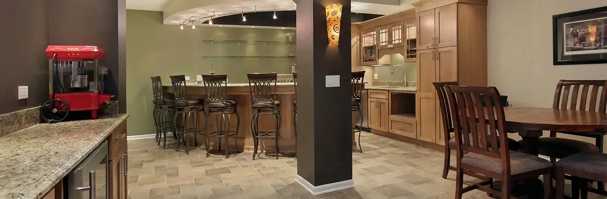 modern basement remodeling with custom finishes and open layout in a home in Omaha, NE