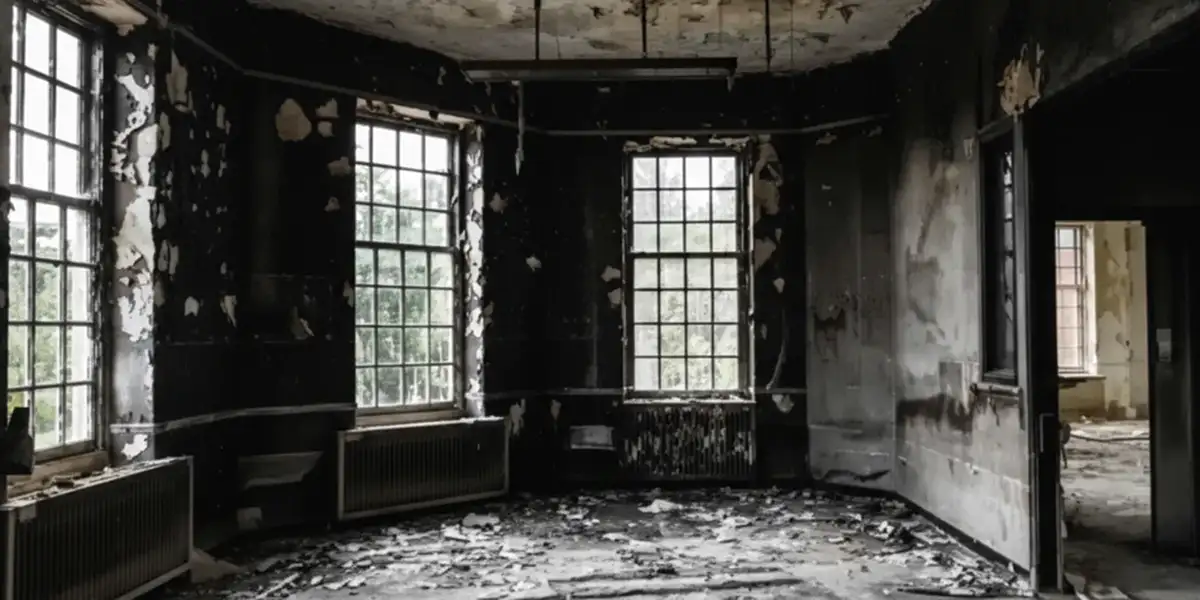 fire damage repair addressing severe interior damage and smoke residue inside a burned home in Omaha, NE